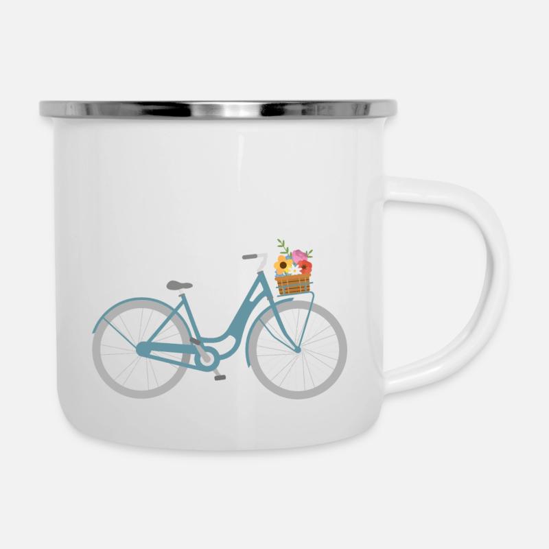 Fahrrad mit Blumen - Emaille-Tasse - Weiß