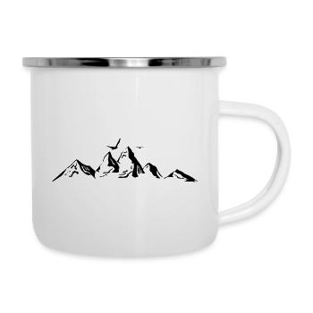 BERGE Gebirge Landschaft Silhouette Panorama - Emaille-Tasse - Weiß - Rechts