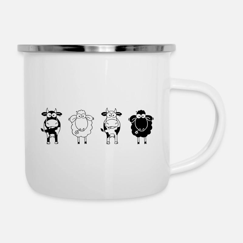 Vaches et moutons en noir et blanc - Tasse émaillée - blanc