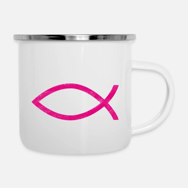 jésus poisson rose - Tasse émaillée - blanc