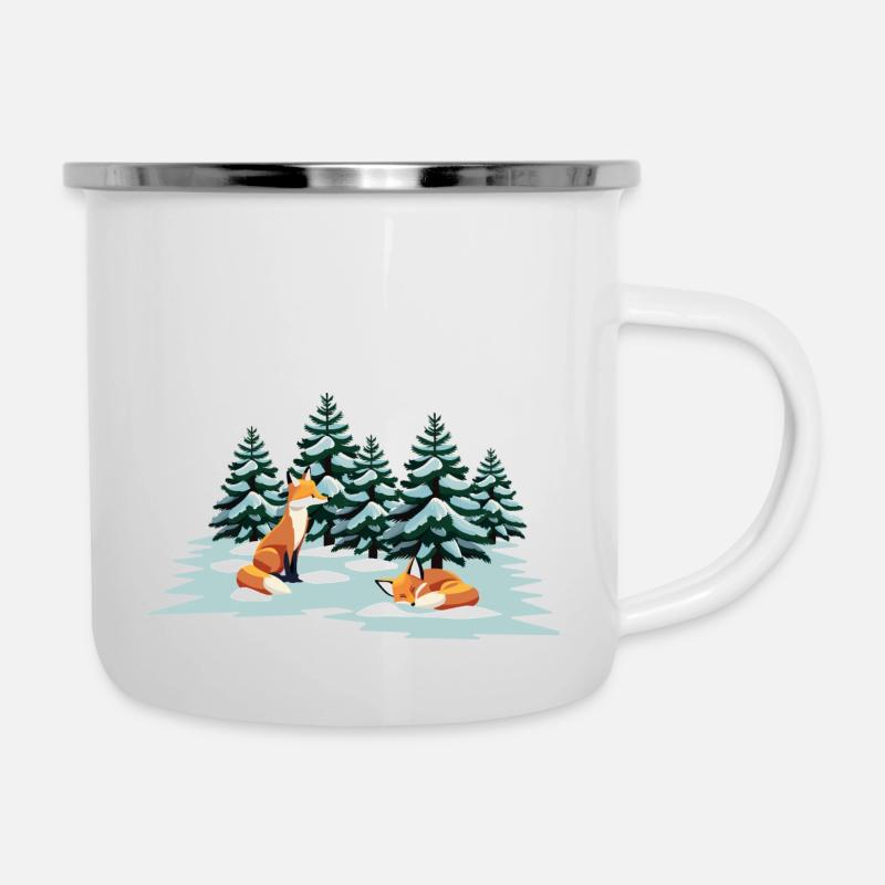 Füchse im Wald - Emaille-Tasse - Weiß