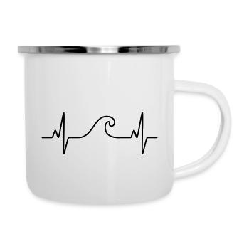 Surf The Wave | Funny Heartbeat Design - Emaille-Tasse - Weiß - Rechts