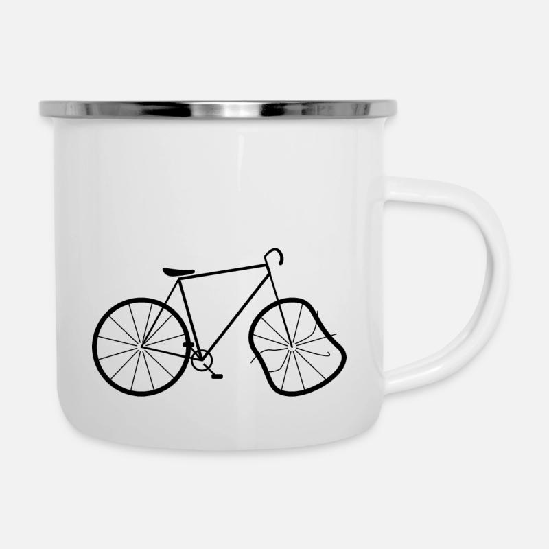 Fahrrad mit Achter - Crash - Emaille-Tasse - Weiß