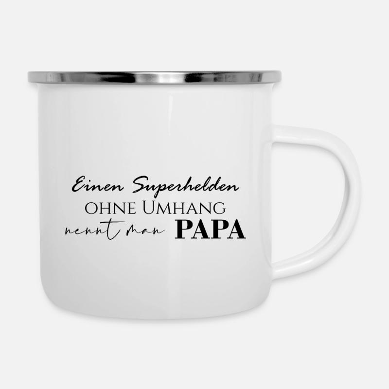 Superheld Papa - Emaille-Tasse - Weiß