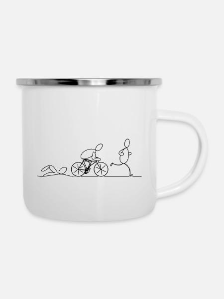 Triathlon - horizontal - Emaille-Tasse - Weiß