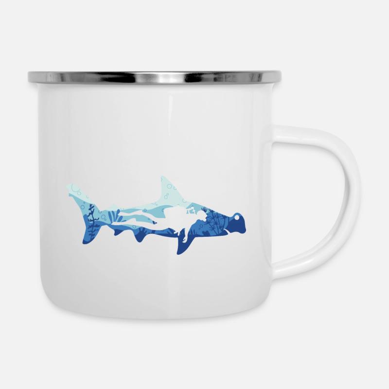 Hammerhead shark and diver - Camper Mug - white