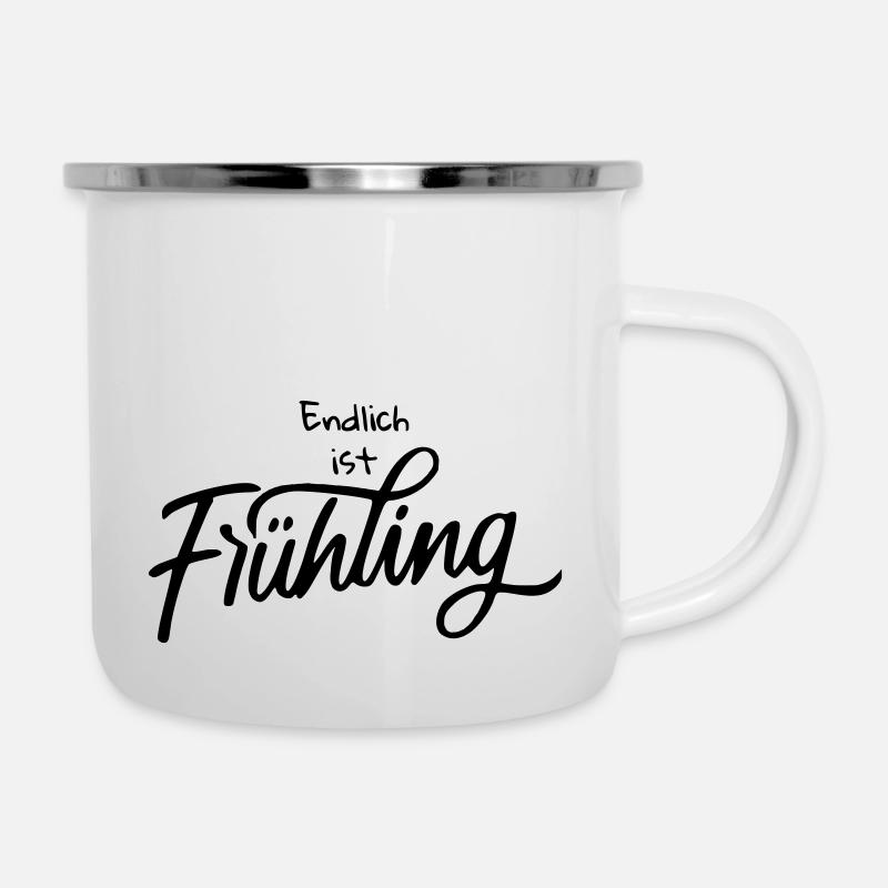 Endlich ist Frühling - Emaille-Tasse - Weiß