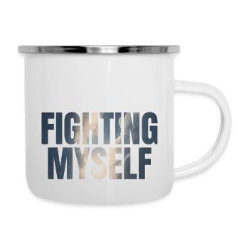 fighting myself Depression Geschenkidee - Emaille-Tasse - Weiß - Rechts