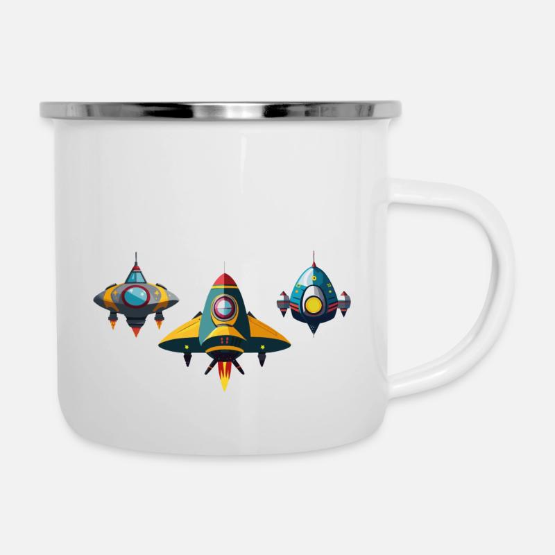 raumschiffe - Emaille-Tasse - Weiß