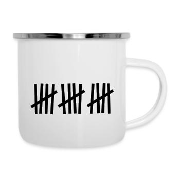 Strichliste 15 Striche - Emaille-Tasse - Weiß - Rechts