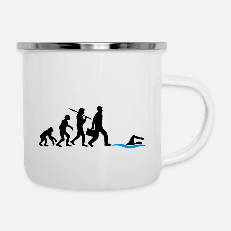 evolution entwicklung geboren zum schwimmen logo s - Emaille-Tasse - Weiß