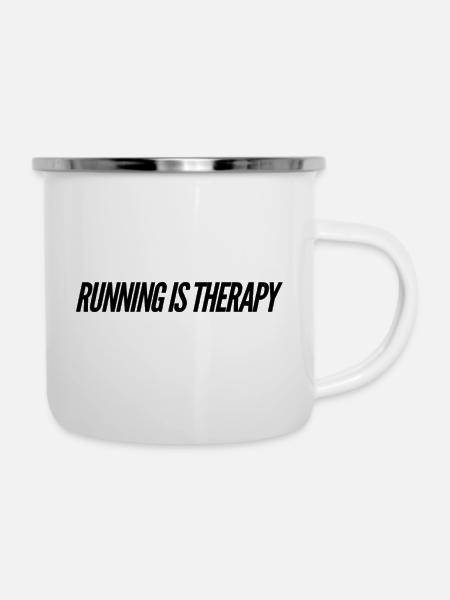 Running Is Therapy - Emaille-Tasse - Weiß