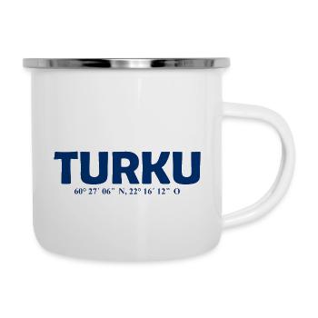Turku Finlande - Coordonnées - Longitude - Latitude - Tasse émaillée - blanc - Droite