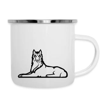 Einsamer tschetschenischer Wolf - eine schwarze Farbe - Emaille-Tasse - Weiß - Rechts