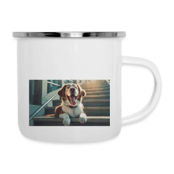 Cute animals chilling – dog on stairs - Camper Mug - white - Right