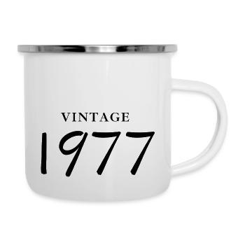 Jahrgang 1977 - Geschenkidee zum Jubiläum - Emaille-Tasse - Weiß - Rechts