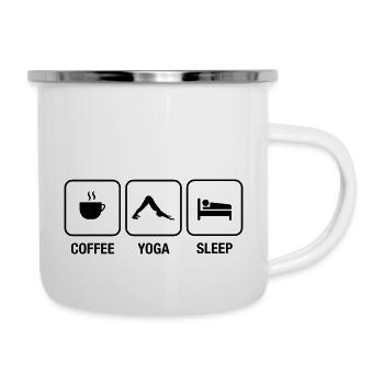 Coffee - Yoga - Sleep - Emaille-Tasse - Weiß - Rechts