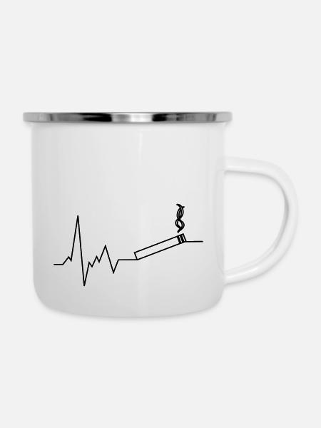 herzschlag raucher Tabak - Emaille-Tasse - Weiß