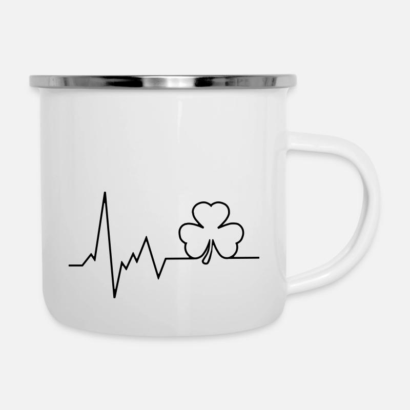 pulsation du cœur feuille de trèfle - Tasse émaillée - blanc