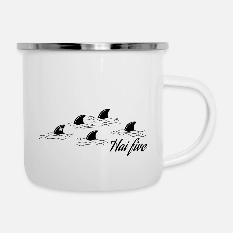 Hai Five - Haifisch Geschenk - Emaille-Tasse - Weiß