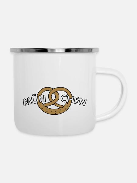 München - Brezn - Emaille-Tasse - Weiß
