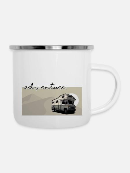 Düdo // Camper // Illustration - Emaille-Tasse - Weiß