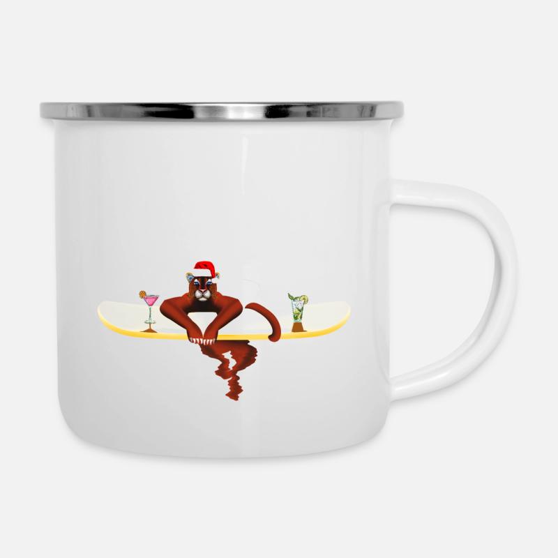 Cat on a surfboard - Camper Mug - white