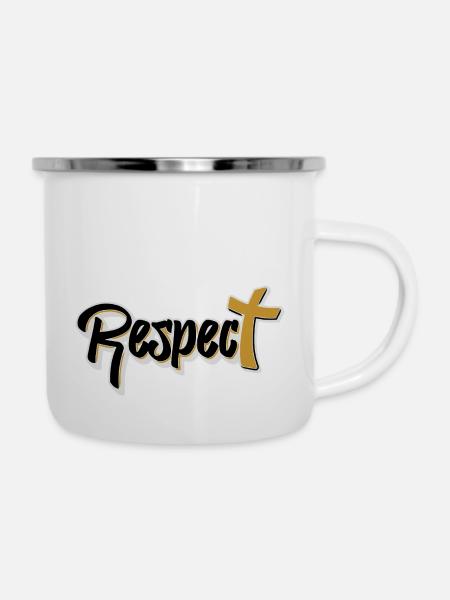 „Respect. Mode mit Haltung.“ - Emaille-Tasse - Weiß