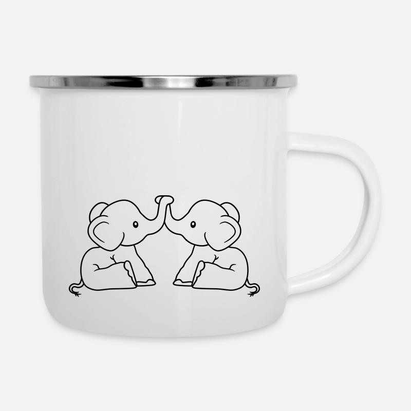 2 amis de l'équipe d'éléphant couple amoureux couples brued - Tasse émaillée - blanc