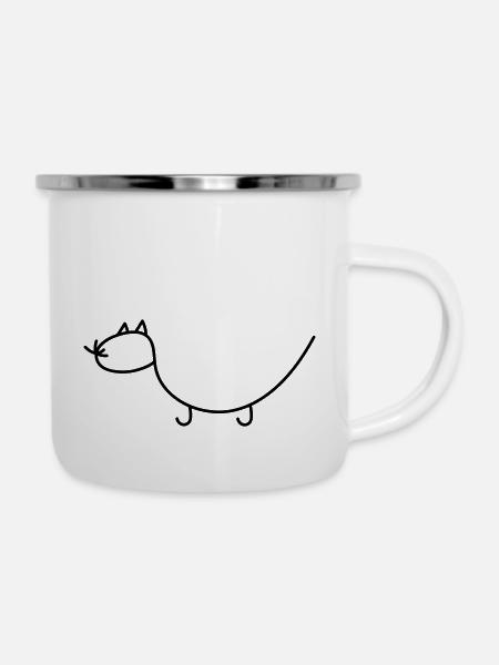 Katze linie - Emaille-Tasse - Weiß