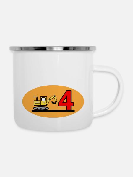 Bagger - Emaille-Tasse - Weiß
