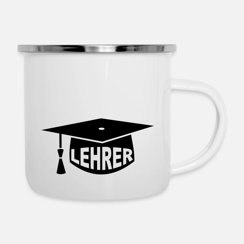 Lehrer - Doktorhut - Emaille-Tasse - Weiß