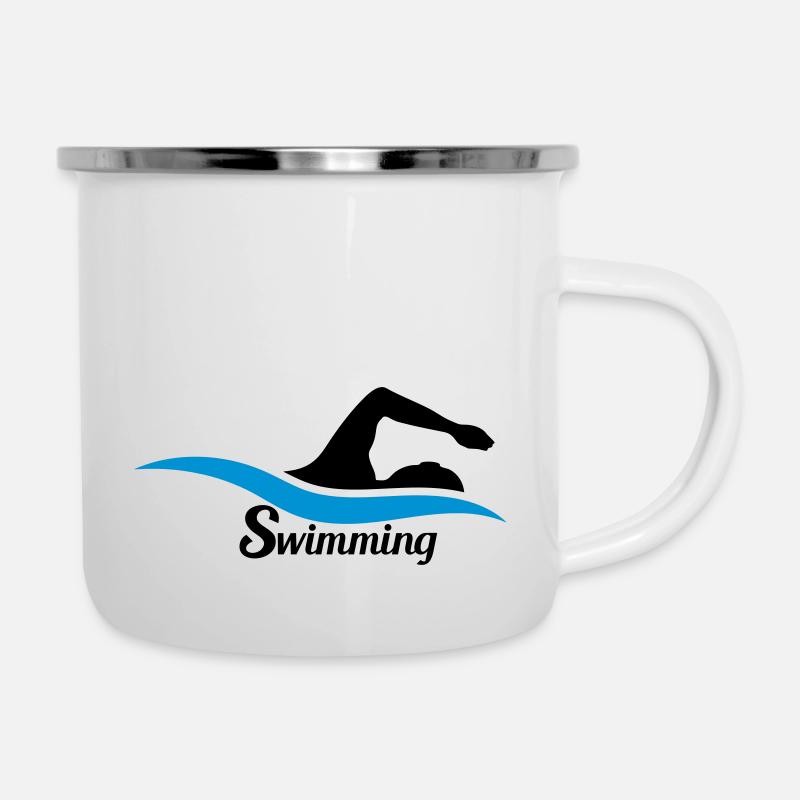 nager logo nageur noir nageur uni - Tasse émaillée - blanc