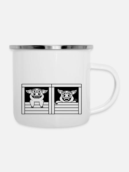 Team 2 Stall Schweine - Emaille-Tasse - Weiß