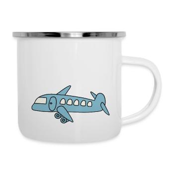 Blaues Flugzeug - Emaille-Tasse - Weiß - Rechts