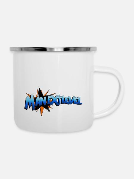 "Manextlevel Star" - Emaille-Tasse - Weiß