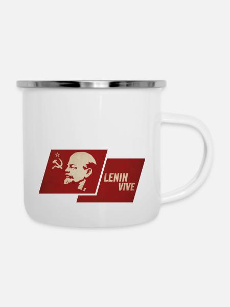 Lenin lebt Flagge - Emaille-Tasse - Weiß