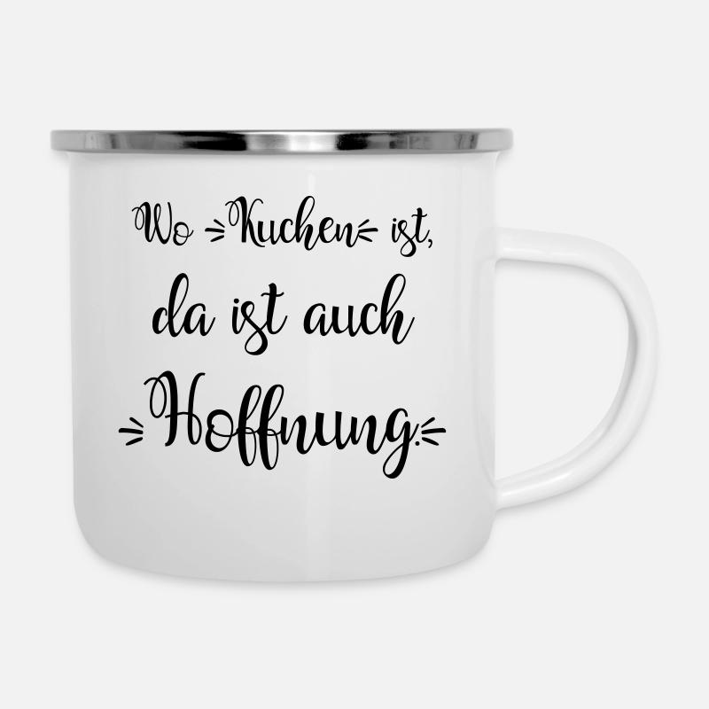 Kuchen ist Liebe! - Emaille-Tasse - Weiß