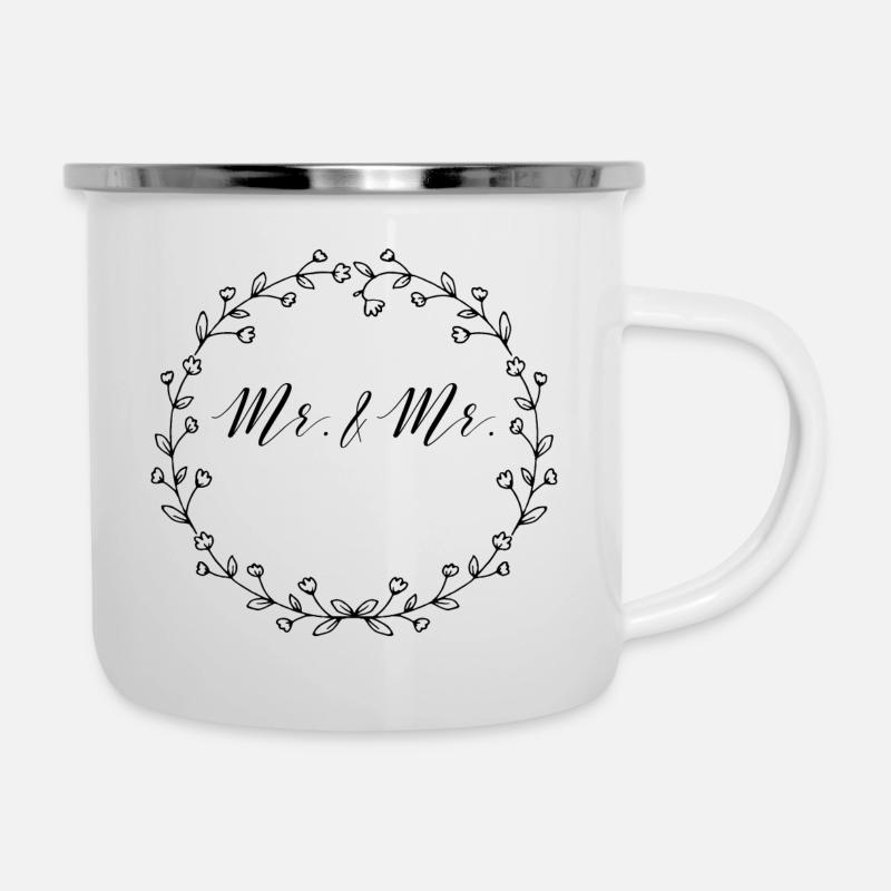 Blumenkranz | Mr&Mr | Hochzeit | personalisierbar - Emaille-Tasse - Weiß