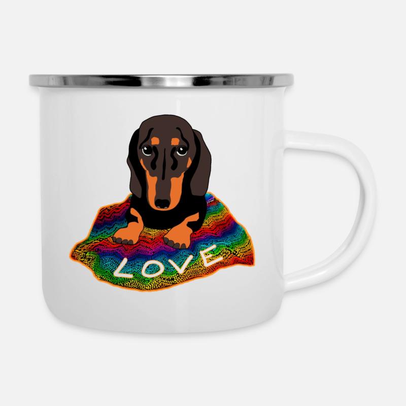 Dackel love. Dachshund - Emaille-Tasse - Weiß