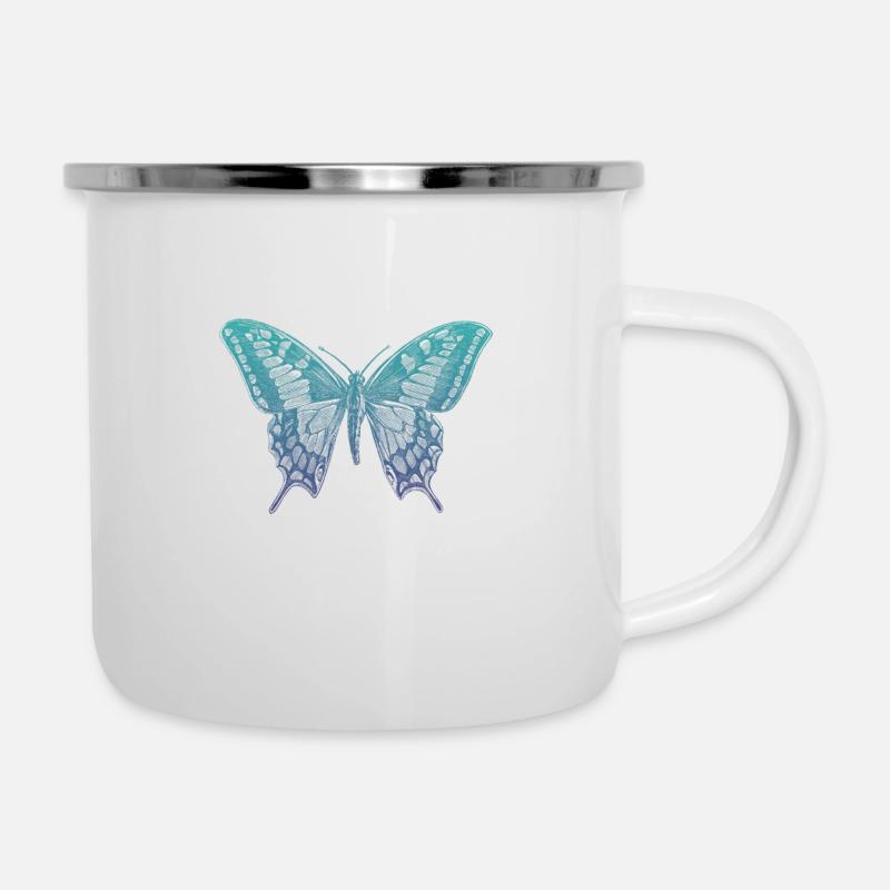 Papillon bleu machaon - Tasse émaillée - blanc