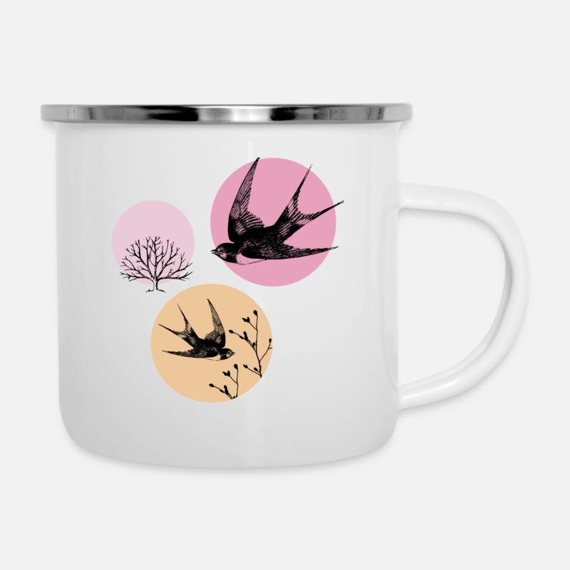 Schwalben Frühling - Emaille-Tasse - Weiß