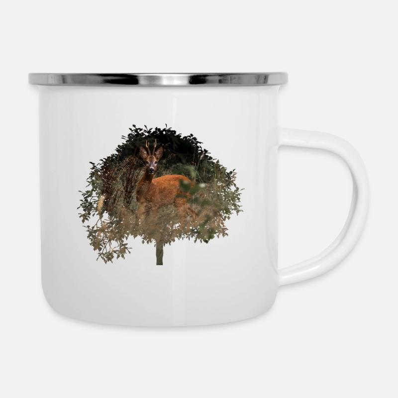 wunderschöner Rehbock im Wald - Emaille-Tasse - Weiß