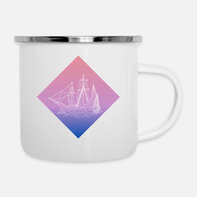 Schiff - Emaille-Tasse - Weiß