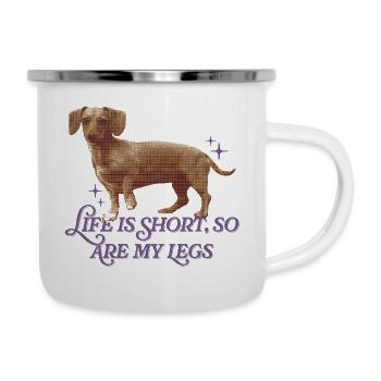 Dackel-Humor – Kurze Beine, Großes Herz - Emaille-Tasse - Weiß - Rechts