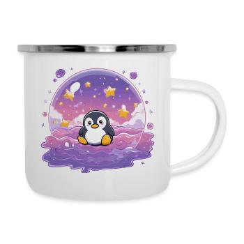 Pinguin im Sternensiegel - Emaille-Tasse - Weiß - Rechts