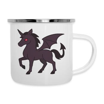 Licorne Démoniaque Sombre aux Ailes et aux Yeux Rouges - Tasse émaillée - blanc - Droite