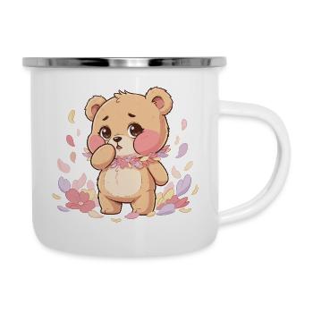 Ours délicat avec une couronne de fleurs - Tasse émaillée - blanc - Droite