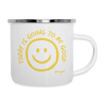 Yes Girl Smile Handzeichnung Gelb - today good - Emaille-Tasse - Weiß - Rechts