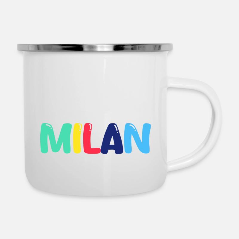 Name - Milan - Emaille-Tasse - Weiß